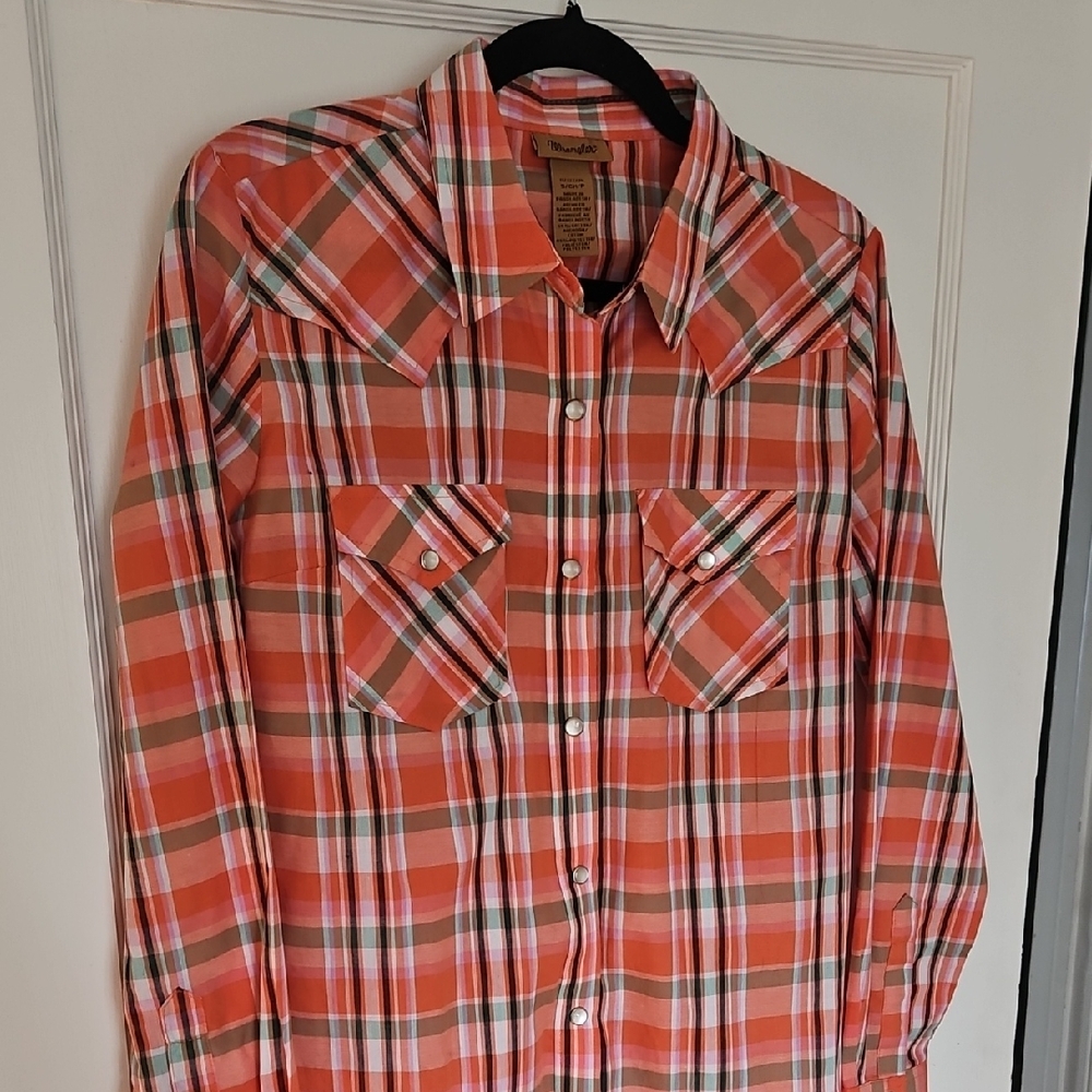 Wrangler Orange & Pink Plaid Button-Down Shirt - Women's Western Style